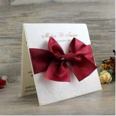 Embossing Invitation Card with Ribbon Bow Square Wedding Card Customized 
